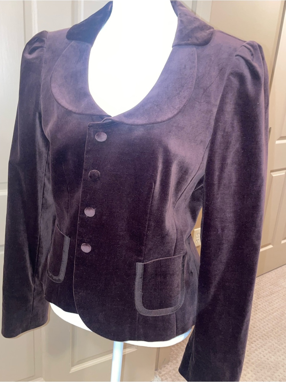ANTONIO MELANI Dark Purple Velvet Button-Front Blazer